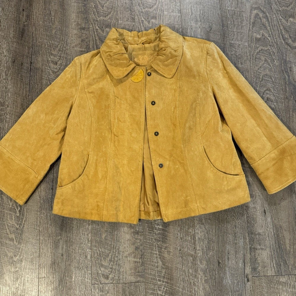 Live A Little Suede Jacket Women's Size Medium Leather Mustard Y2K Lemon Button
